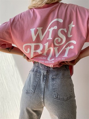 Wrst Bhvr Baskılı Oversize Kadın Pembe Tişört 21Y000146