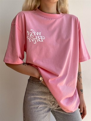 Wrst Bhvr Baskılı Oversize Kadın Pembe Tişört 21Y000146