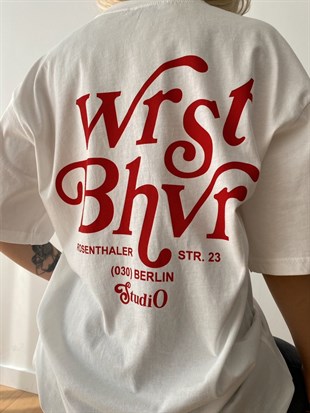 Wrst Bhvr Baskılı Oversize Kadın Beyaz Tişört 21Y000146