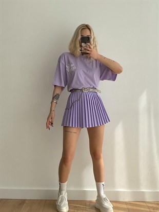 Wrst Bhvr Baskılı Oversize Kadın Lila Tişört 21Y000146