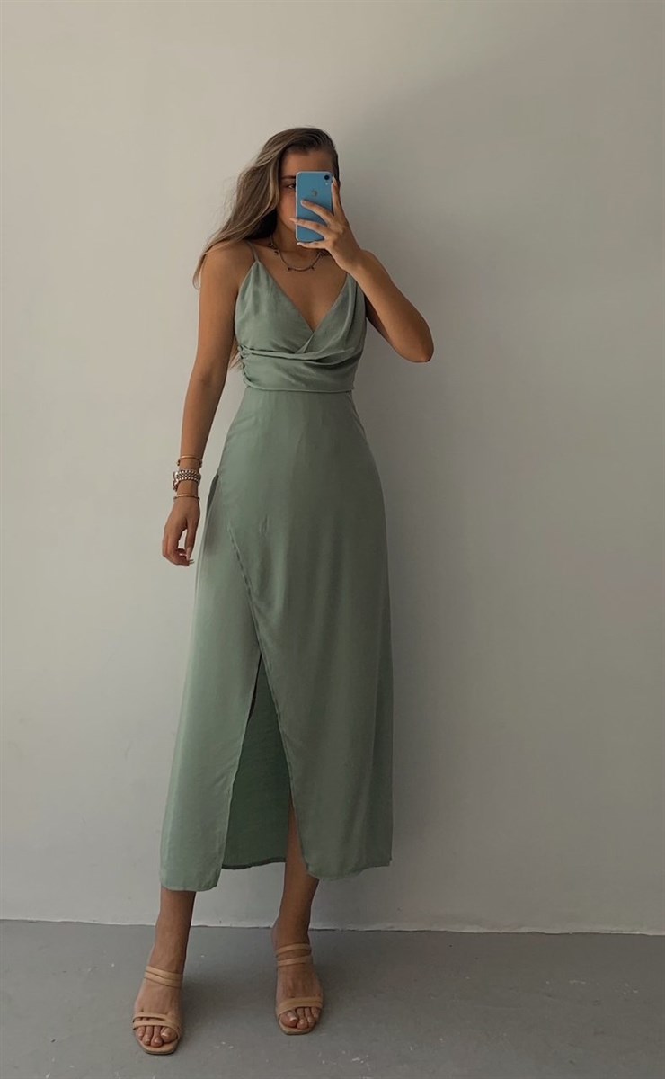 Yakası Drapeli  Eteği Kruvaze Jessa Kadın Mint Elbise 21Y000484