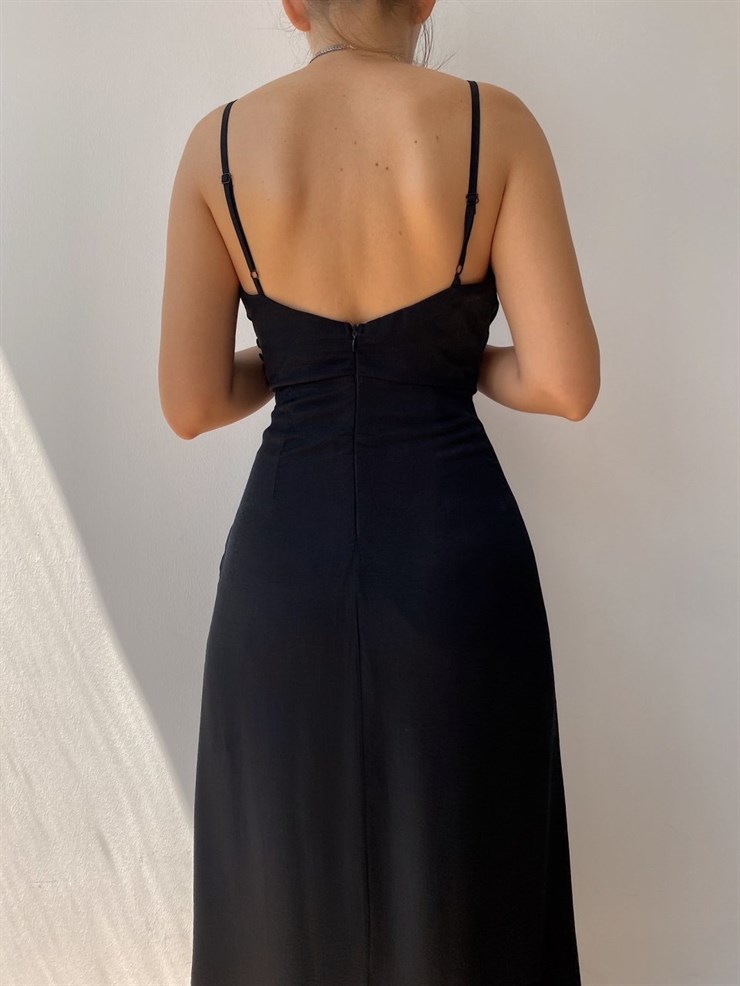 Yakası Drapeli  Eteği Kruvaze Jessa Kadın Siyah Elbise 21Y000484