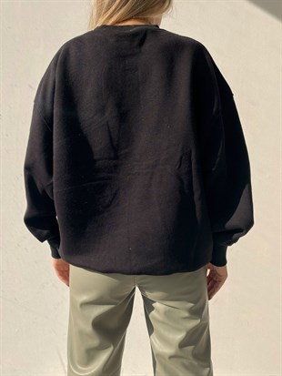 Bisiklet Yaka Yale Baskılı Kadın Siyah Sweat 22K000189