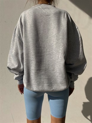 Bisiklet Yaka Yale Baskılı Kadın Gri Sweat 22K000189