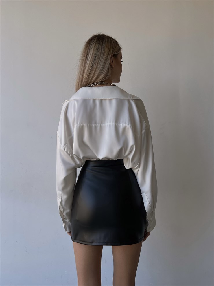 Yandan Yırtmaçlı Vegan Deri Luigi Kadın Siyah Etek 23K000058