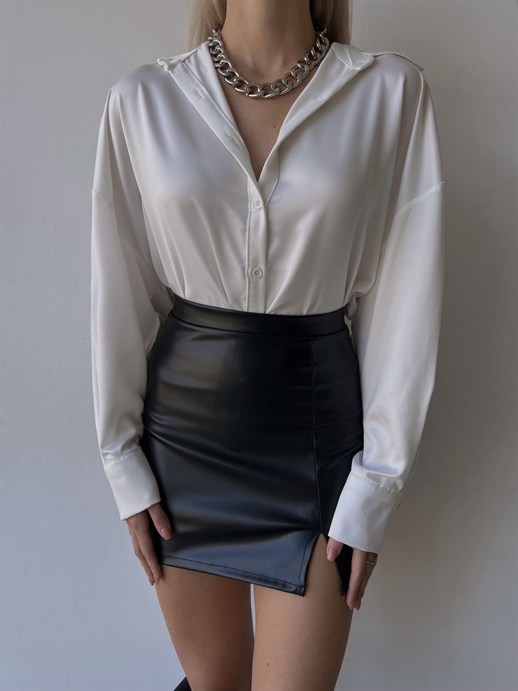 Yandan Yırtmaçlı Vegan Deri Luigi Kadın Siyah Etek 23K000058