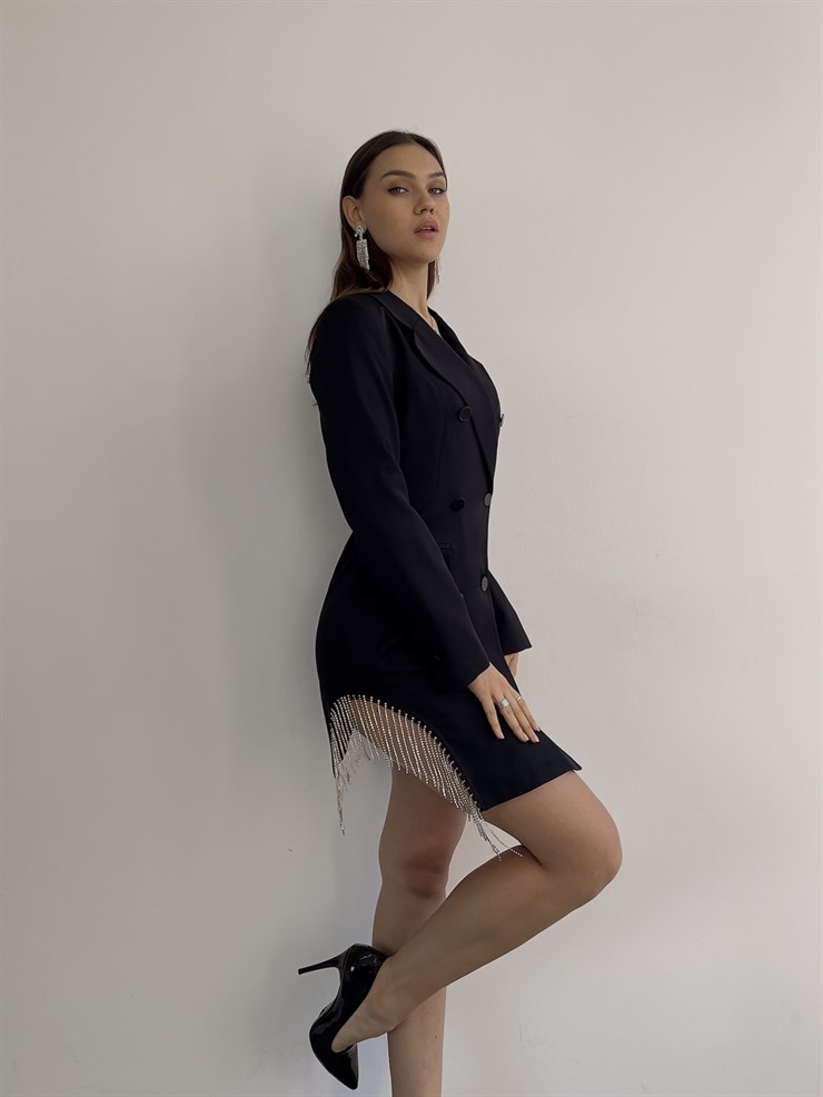 Yanı Aksesuarlı Blazer Kadın Siyah Ceket 21Y000059