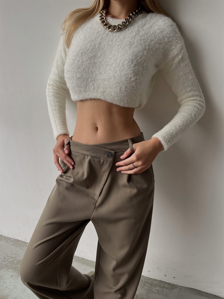 Yanları Cepli Geniş Paça Yüksek Bel Liona Kadın Vizon Pantolon 23K000051