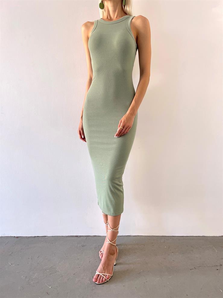 Halter Yaka Yanni Kadın Mint Fitilli Elbise 23Y000498