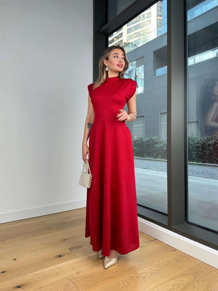 Yarım Boğazlı Belden Oturtmalı Rilaks Bordo Kadın Elbise 25Y100