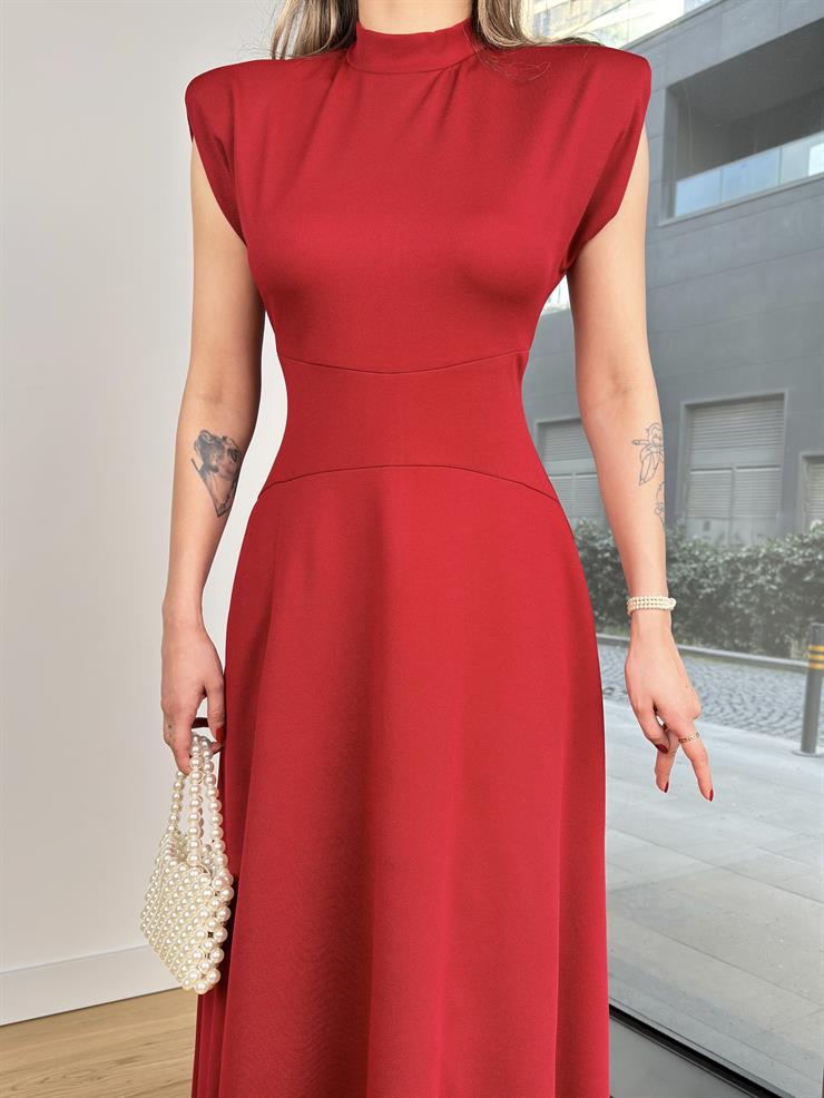 Yarım Boğazlı Belden Oturtmalı Rilaks Bordo Kadın Elbise 25Y100