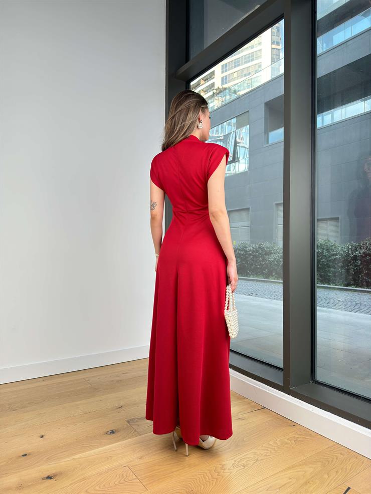 Yarım Boğazlı Belden Oturtmalı Rilaks Bordo Kadın Elbise 25Y100