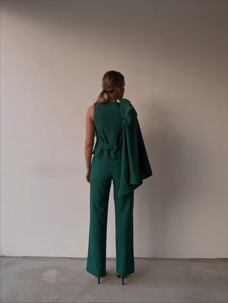 Yelek Ceket Pantolonlu Klasik Celina Kadın Yeşil Üçlü Takım 22K000357