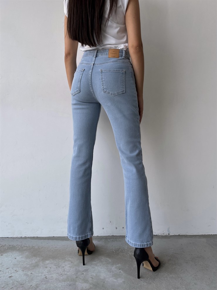 Yıkamalı Paçası Önden Yırtmaçlı Dikiş Detaylı Yüksek Bel Zaria Kadın Mavi Jean 22Y000245