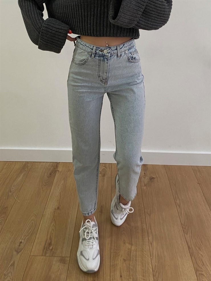 Yıkamalı Yüksek Bel Kadın Mavi Mom Jean 20Y000154