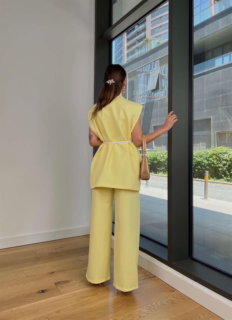 Beli Kemerli Ve Düğmeli Yorgo Sarı Kadın Yelek 25Y462