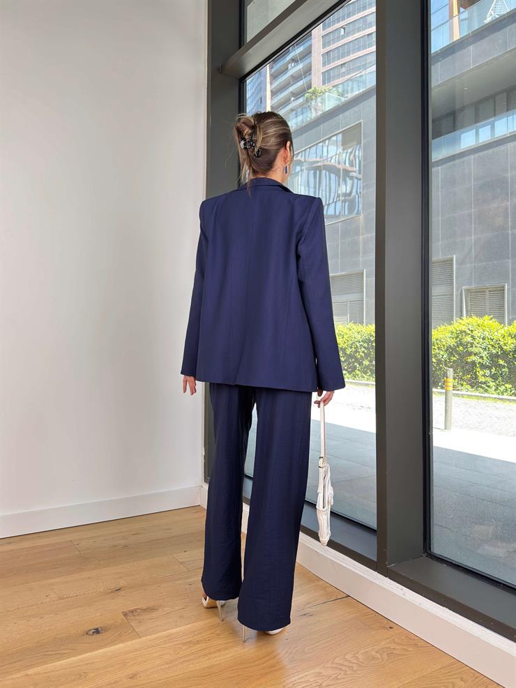 Yüksek Bel Pens Detaylı Yorself Lacivert Kadın Bol Paça Pantolon 25Y077