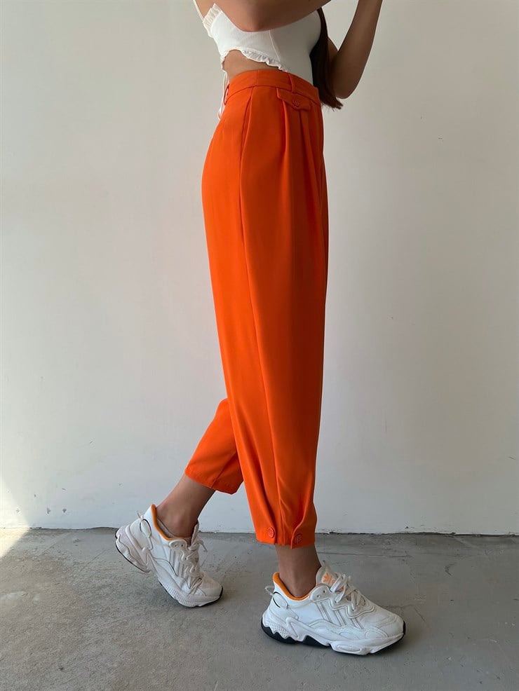 Yüksek Bel Beli Pileli Düğme Detay Geniş Paça Jazmin Kadın Turuncu Pantolon 22Y000085