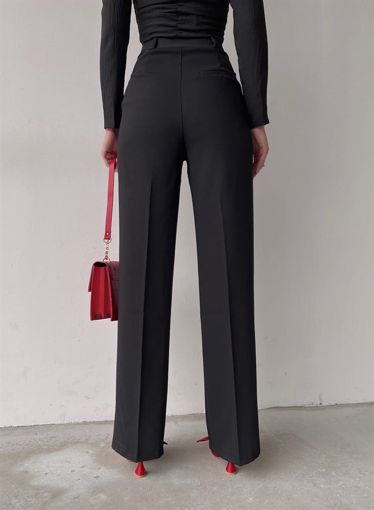 Yüksek Bel Boru Paça Amari Kadın Siyah Pantolon 22Y000038