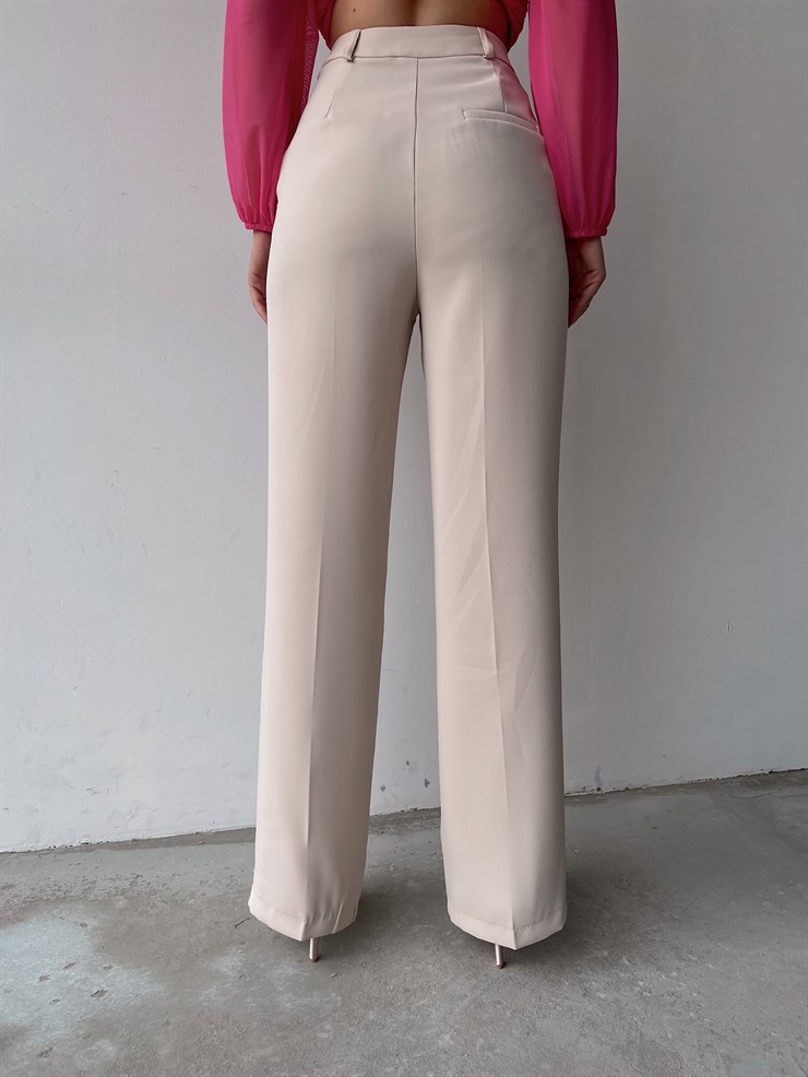 Yüksek Bel Boru Paça Amari Kadın Taş Renk Pantolon 22Y000038