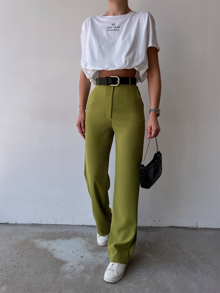 Yüksek Bel Boru Paça Amari Kadın Yeşil Pantolon 22Y000038