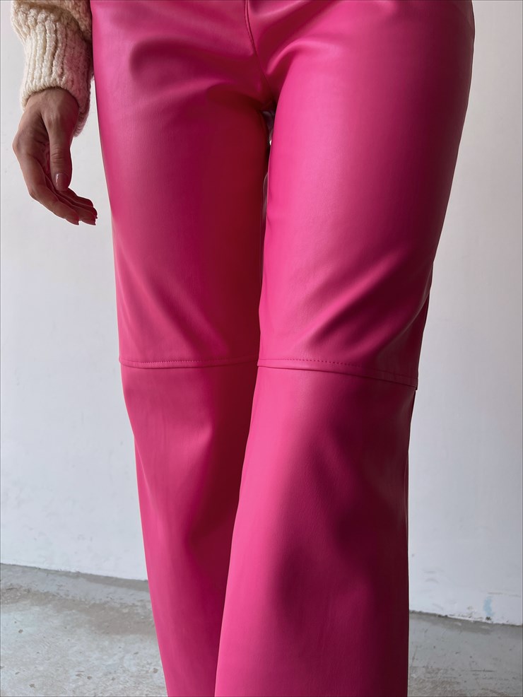 Yüksek Bel Deri Palazzo Kadın Pembe Pantolon 22K000178