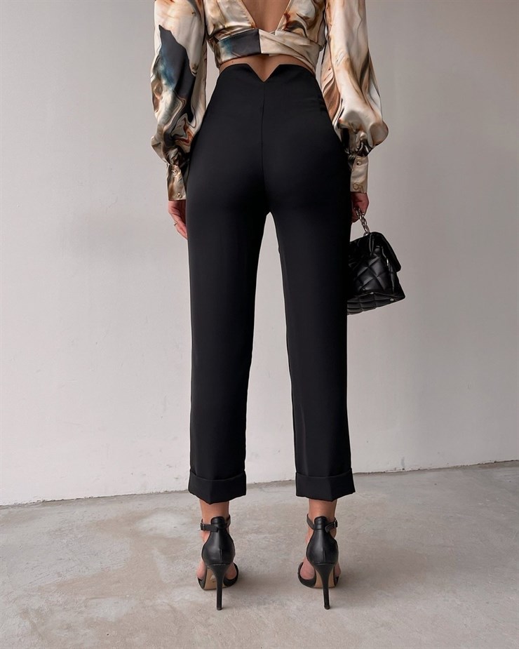 Yüksek Bel Duble Paça Mirella Kadın Siyah Pantolon 22K000499