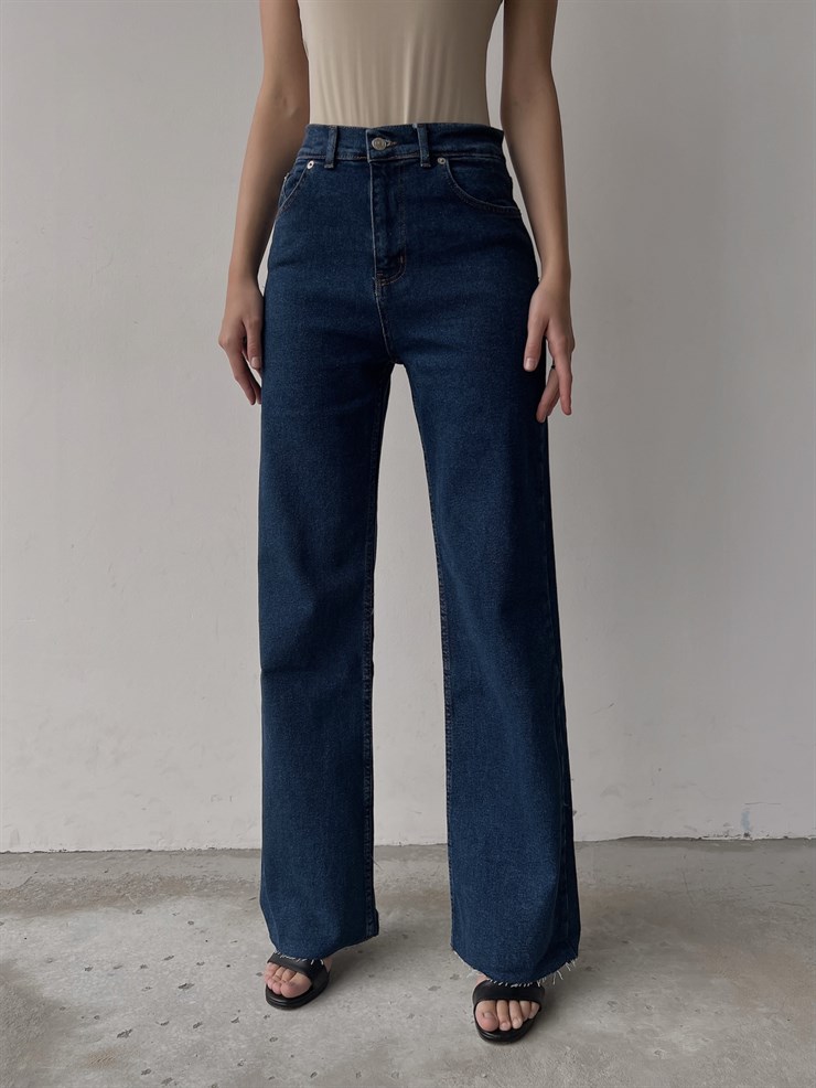 Yüksek Bel Geniş Paça Jacques Kadın Lacivert Jean 22K000461