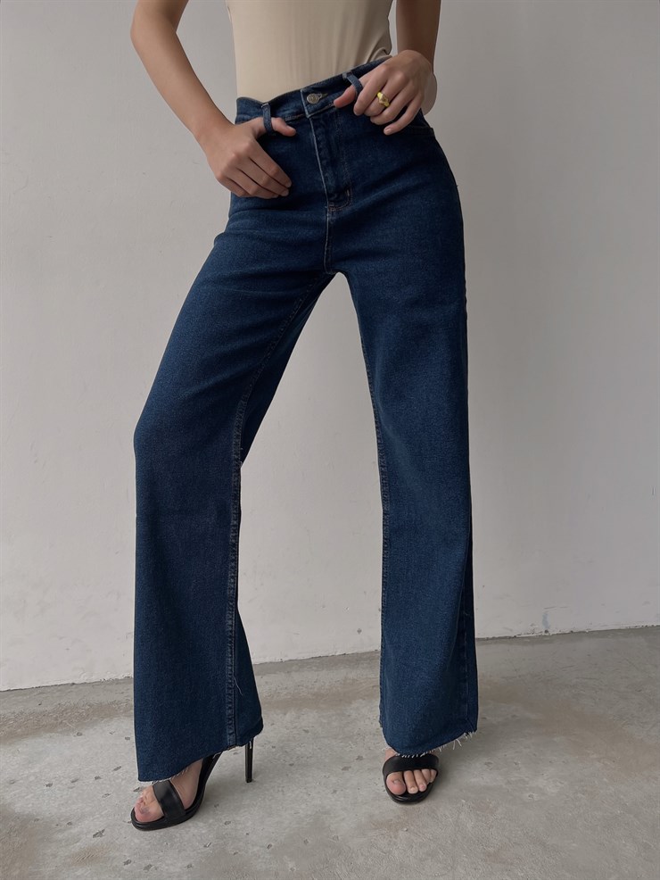 Yüksek Bel Geniş Paça Jacques Kadın Lacivert Jean 22K000461
