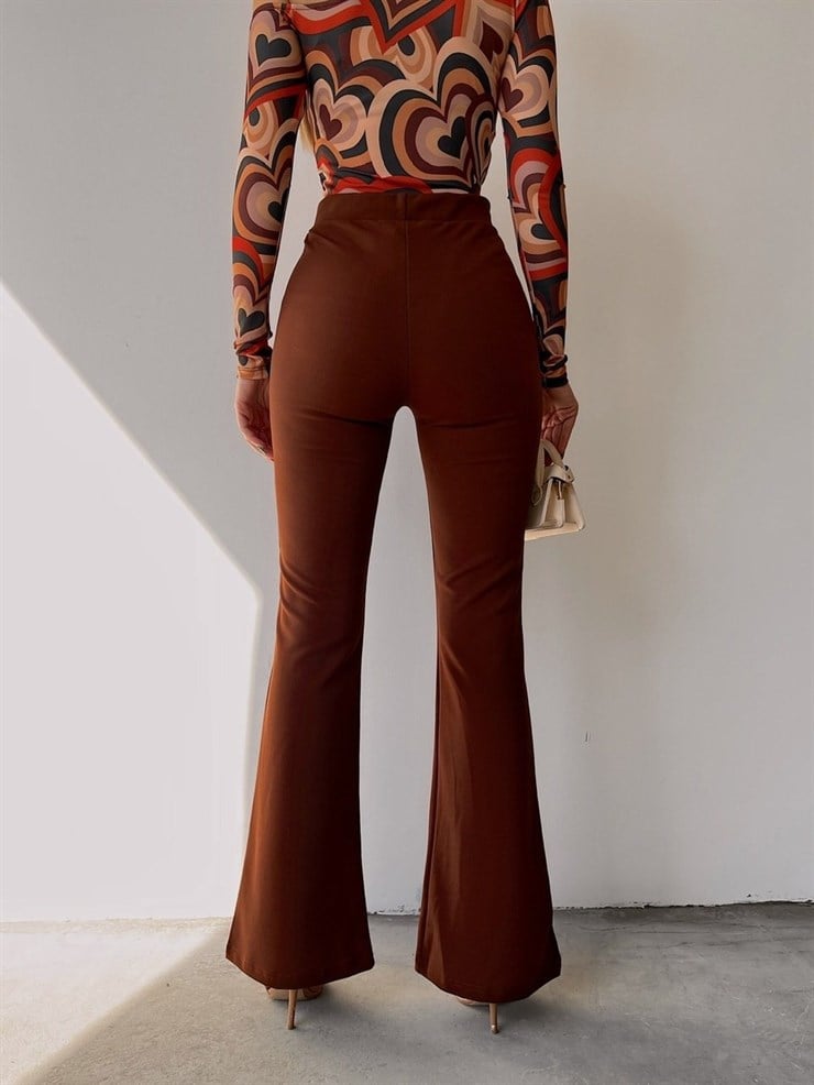 Yüksek Bel İspanyol Paça Kadın Kahverengi Tayt 22K000208