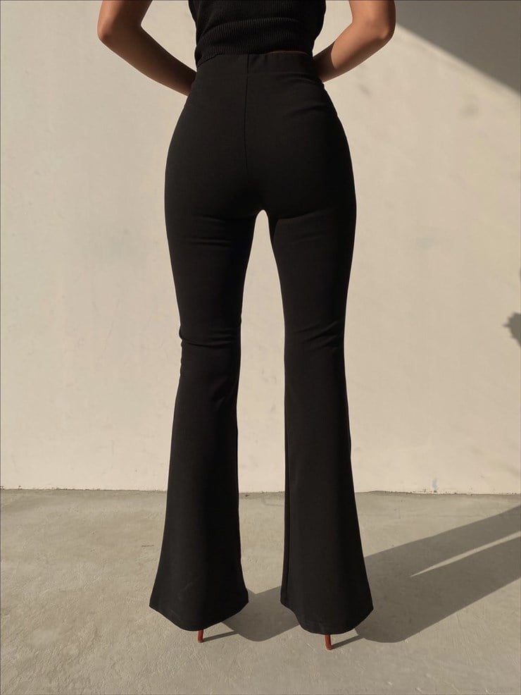 Yüksek Bel İspanyol Paça Kadın Siyah Tayt 22K000208