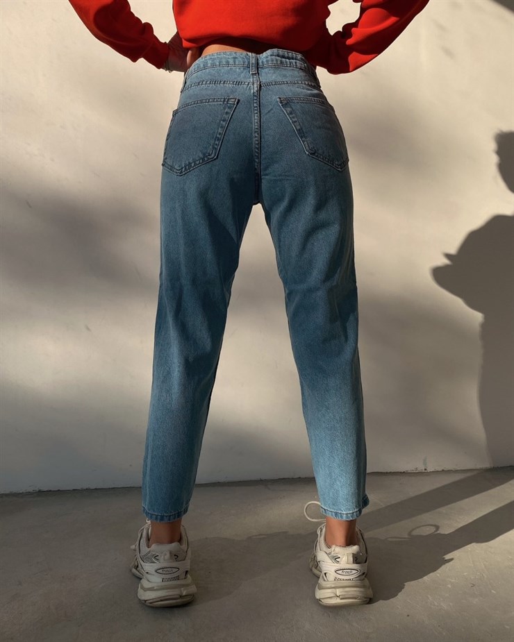 Yüksek Bel Kadın Mavi Mom Jean 22K000365