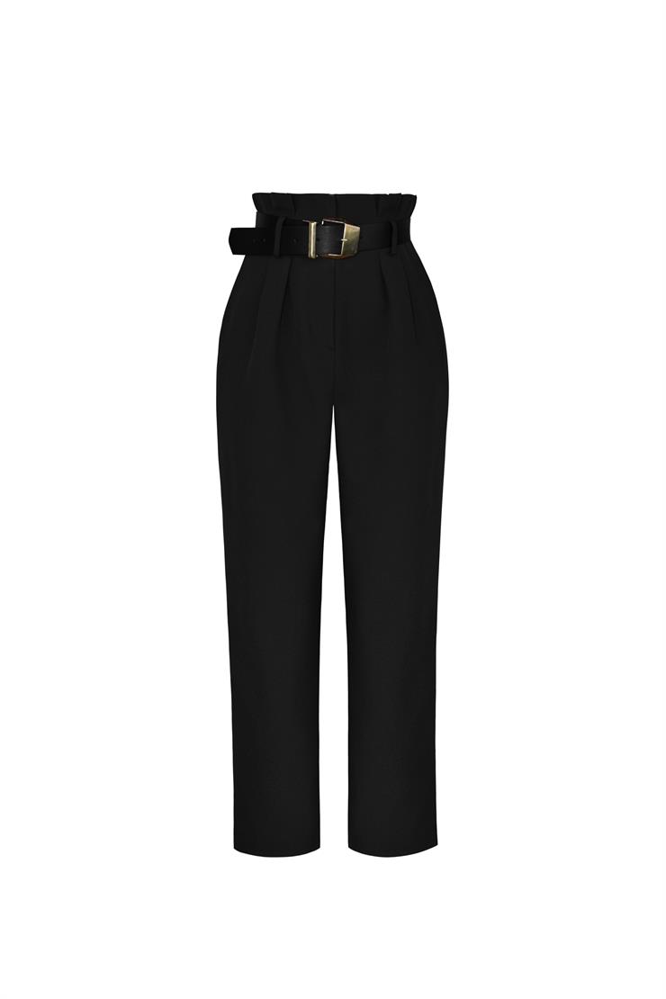 Yüksek Bel Kemerli Alface Kadın Siyah Pileli Pantolon 24k000127