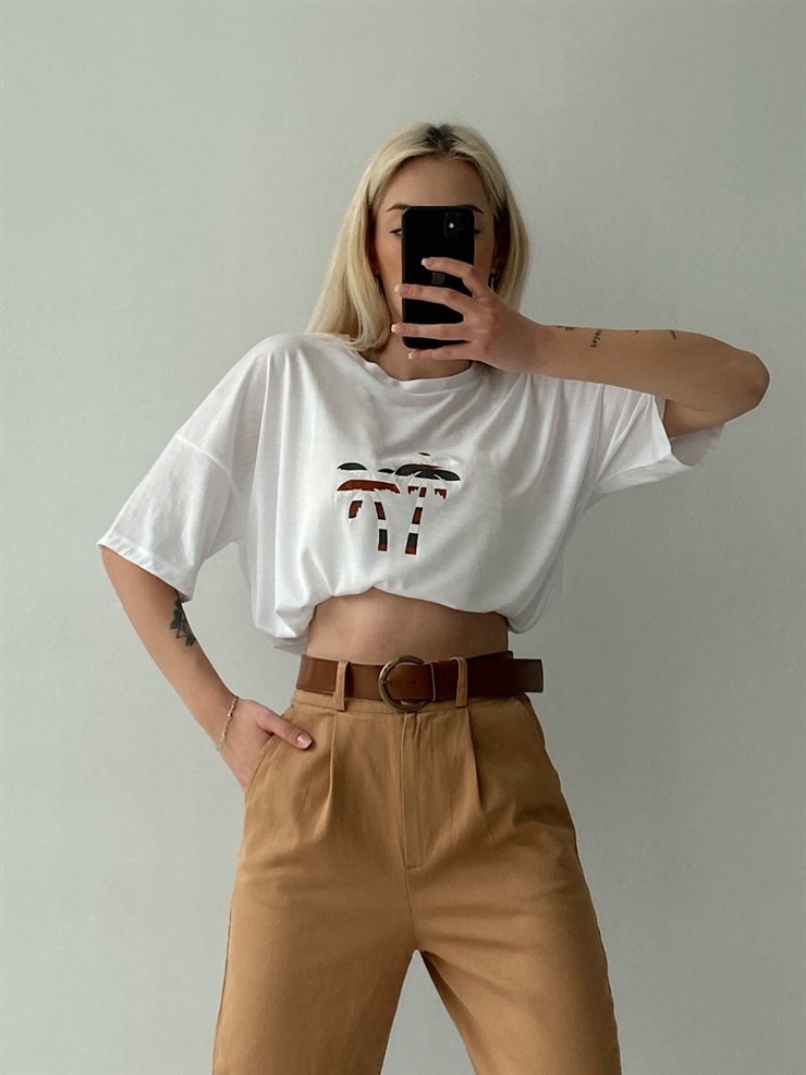 Yüksek Bel Kemerli Havuç Model Kadın Camel Pantolon 21Y000015