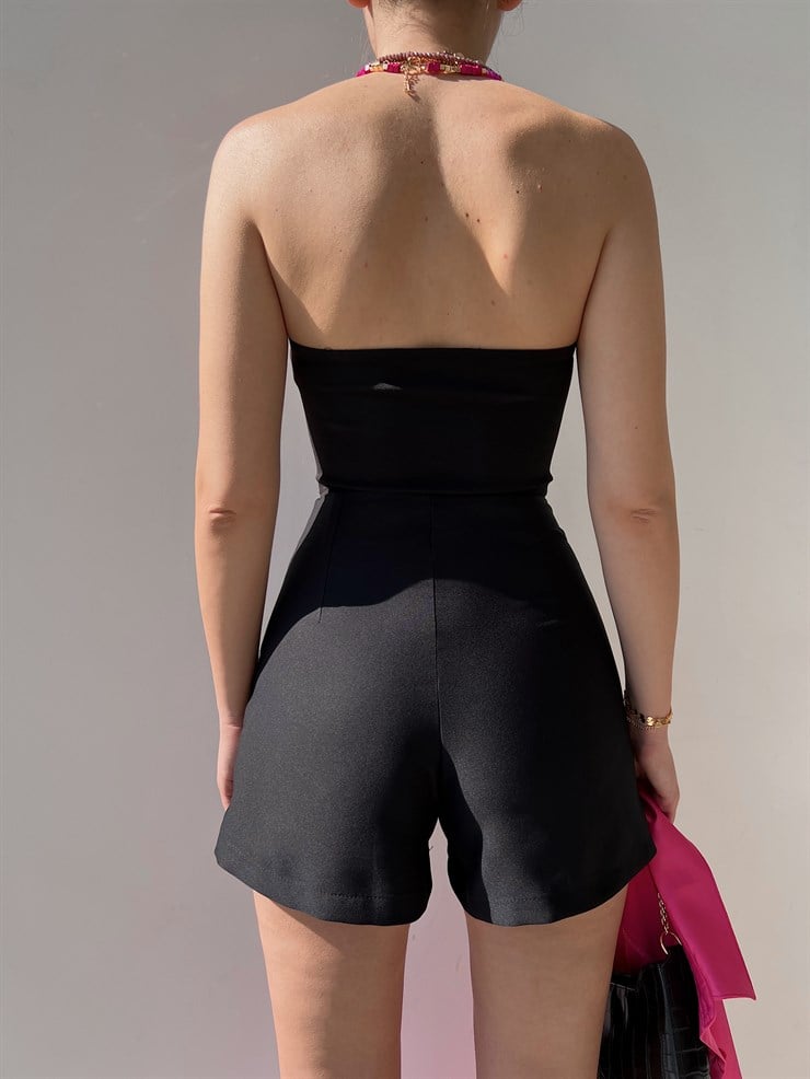 Yüksek Bel Klasik Kesim Pileli Mollie Kadın Siyah Şort 22Y000238