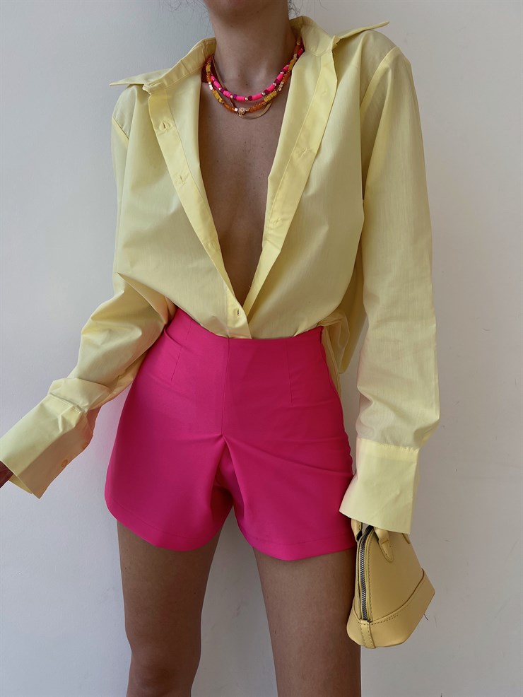 Yüksek Bel Klasik Kesim Pileli Mollie Kadın Pembe Şort 22Y000238