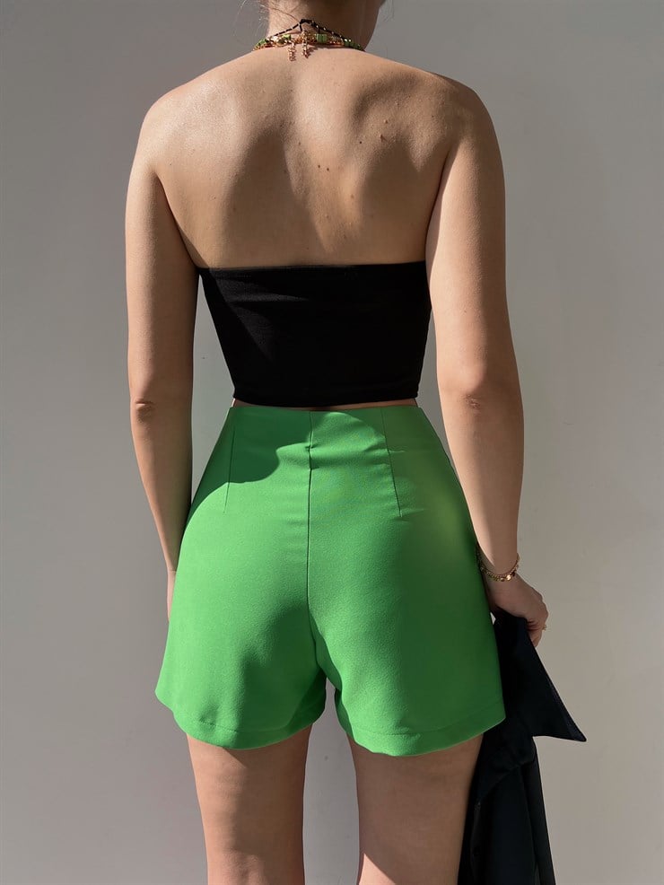 Yüksek Bel Klasik Kesim Pileli Mollie Kadın Yeşil Şort 22Y000238