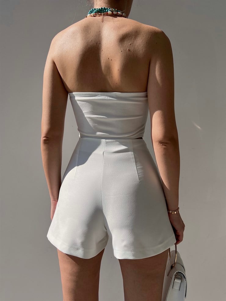 Yüksek Bel Klasik Kesim Pileli Mollie Kadın Beyaz Şort 22Y000238