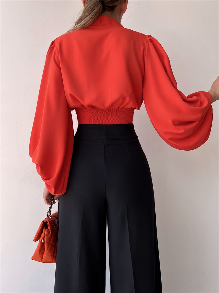 Yüksek Bel Kruvaze Düğmeli Geniş Paça Odalys Kadın Siyah Pantolon 22Y000154