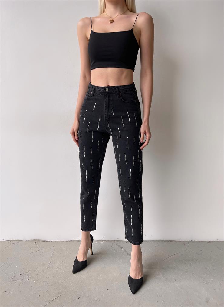 Yüksek Bel Lenora Kadın Antrasit Taş Detaylı Mom Jean 23Y000062