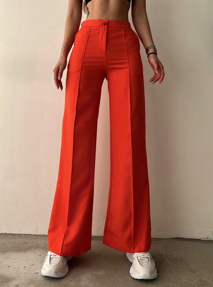 Yüksek Bel Önden Dikiş Detaylı Margaret Kadın Turuncu Palazzo Pantolon 22Y000123