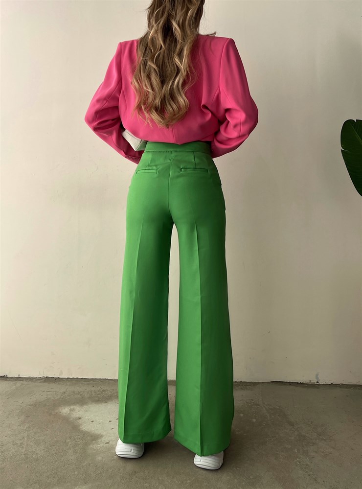 Yüksek Bel Önden Dikiş Detaylı Margaret Kadın Yeşil Palazzo Pantolon 22Y000123