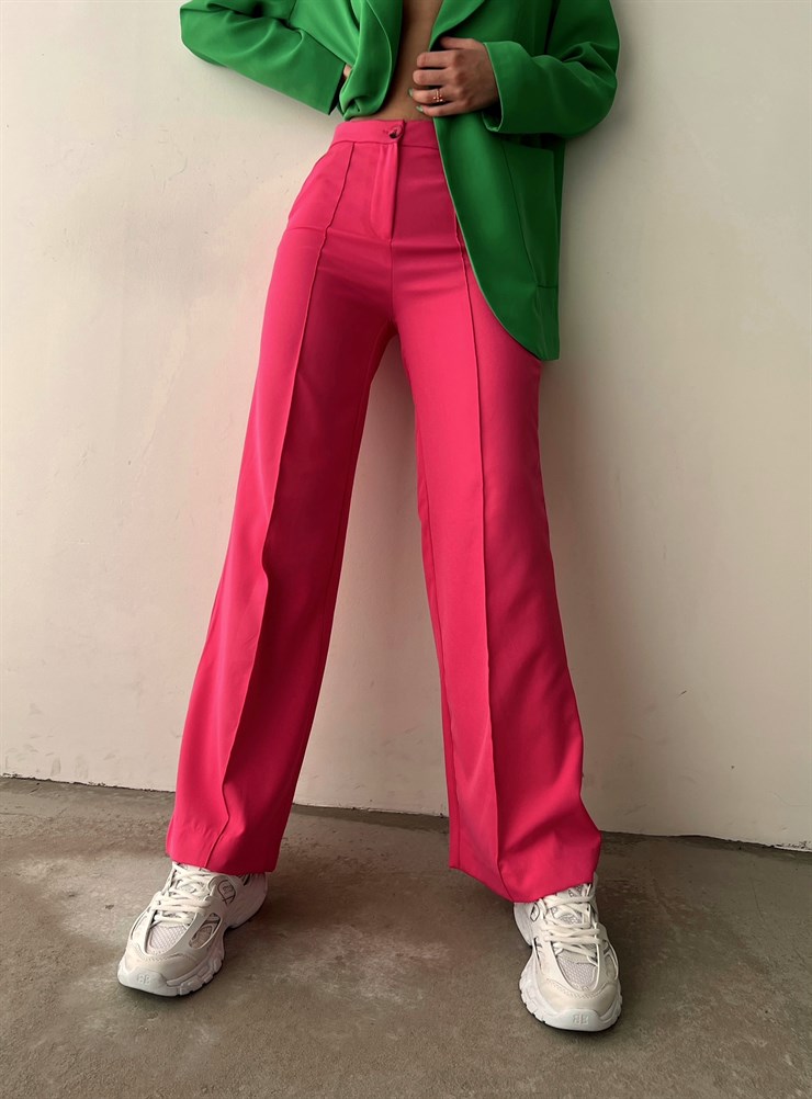 Yüksek Bel Önden Dikiş Detaylı Margaret Kadın Pembe Palazzo Pantolon 22Y000123