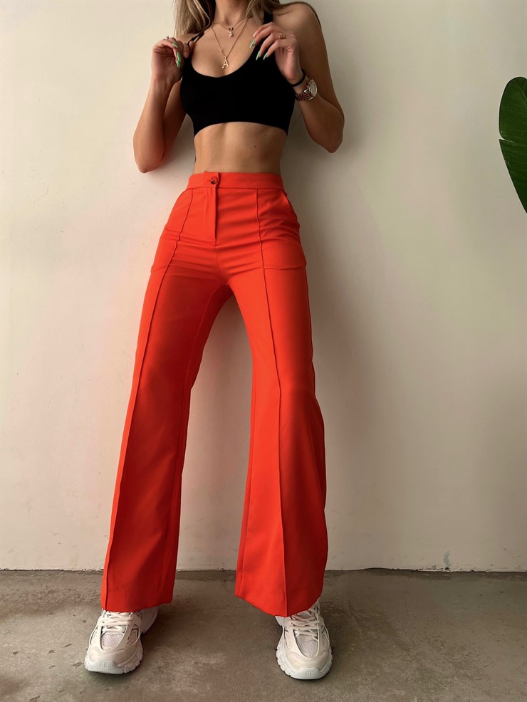 Yüksek Bel Önden Dikiş Detaylı Margaret Kadın Turuncu Palazzo Pantolon 22Y000123