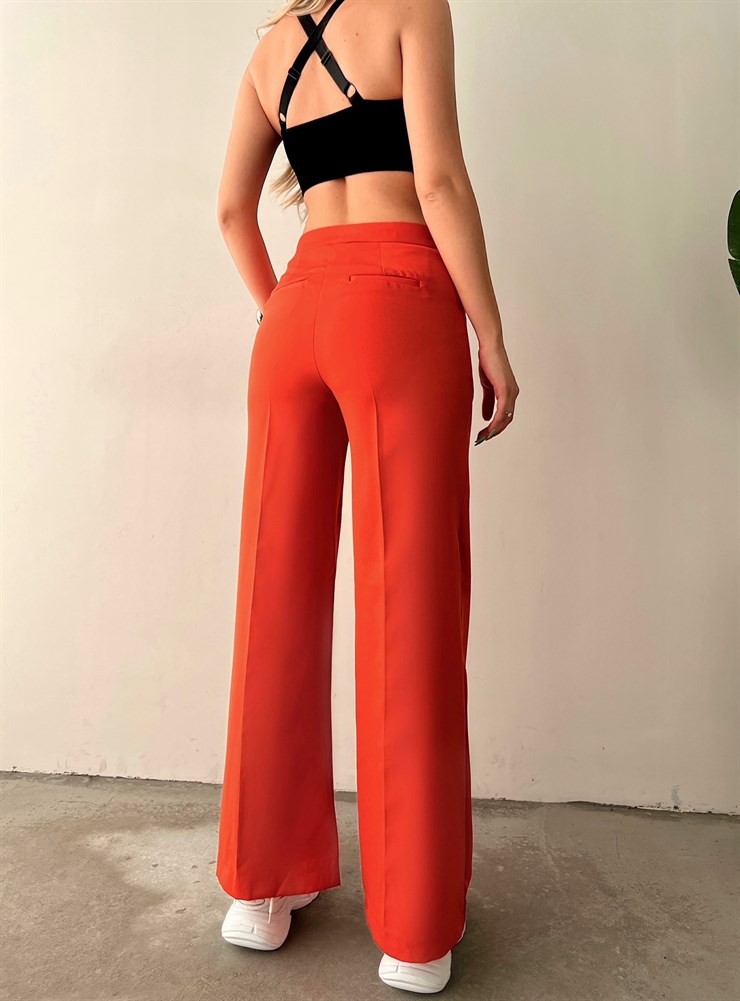 Yüksek Bel Önden Dikiş Detaylı Margaret Kadın Turuncu Palazzo Pantolon 22Y000123