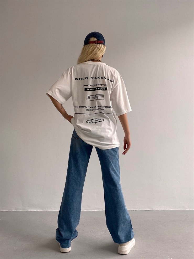 Yüksek Bel Paçası Yırtık Kadın Mavi Palazzo Jeans 21Y000401