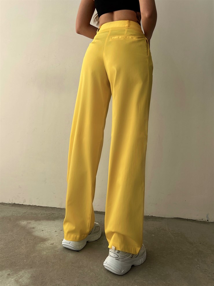 Yüksek Bel Pileli Boru Paça Essence Kadın Sarı Pantolon 22Y000080