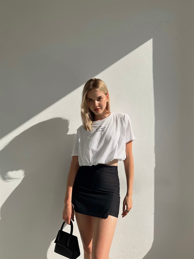 Yüksek Bel Pileli Merisa Kadın Siyah Şort Etek 22Y000328