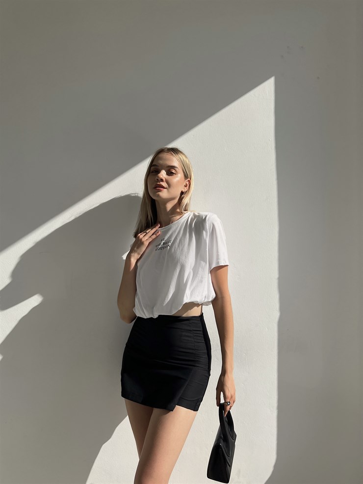 Yüksek Bel Pileli Merisa Kadın Siyah Şort Etek 22Y000328