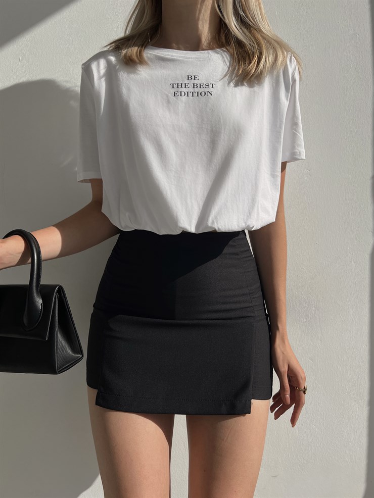 Yüksek Bel Pileli Merisa Kadın Siyah Şort Etek 22Y000328